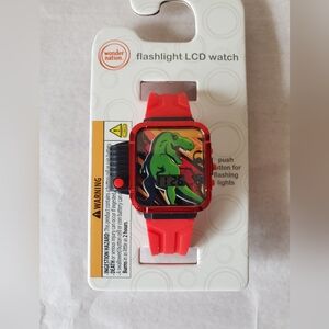 Wonder Nation Red Dinosaur Flashlight LCD Watch New